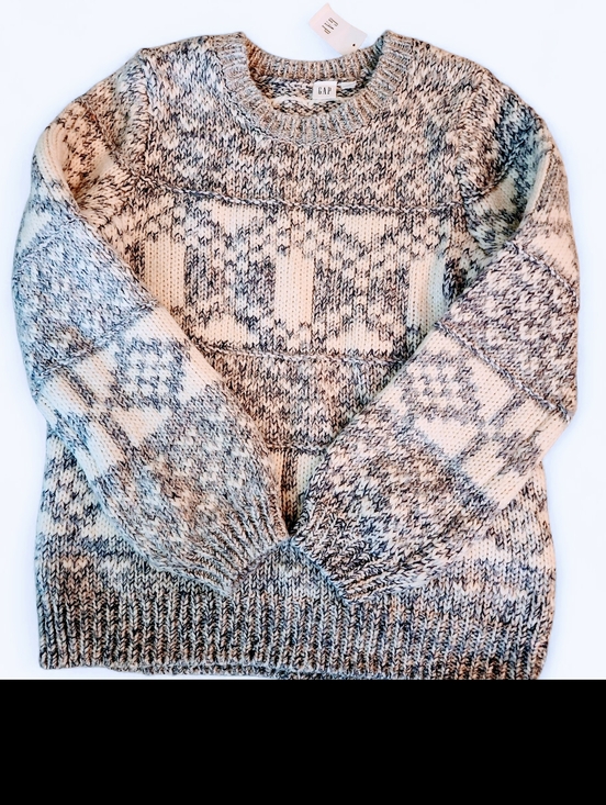 GAP Sweaters - Fair Isle Chunky Knitted Sweater Cream Purple Violet Size Small Wool Blend